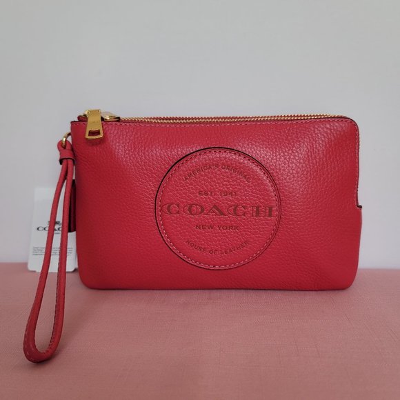 COACH Dempsey Double Zip Wristlet with Patch - Fuchsia color 🎈$98. ⭐ - Picture 1 of 16